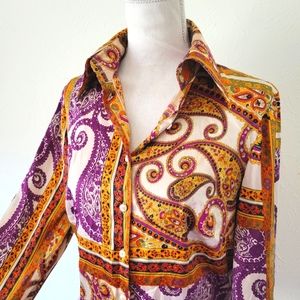 Hawes & Curtis Fitted Paisley Button Front Blouse 14